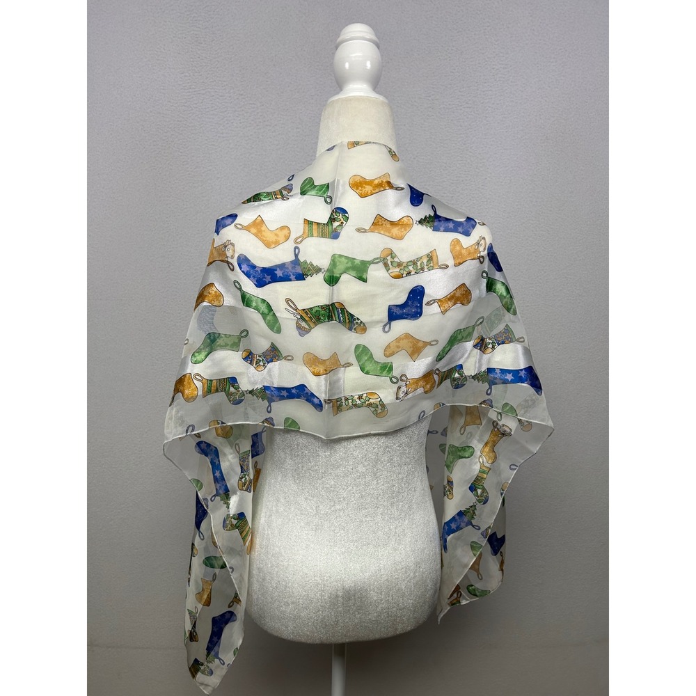 Holiday Christmas Festive Womens OS White Stocking Print Scarf